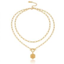 Double Layered Hexagon Initial Necklace